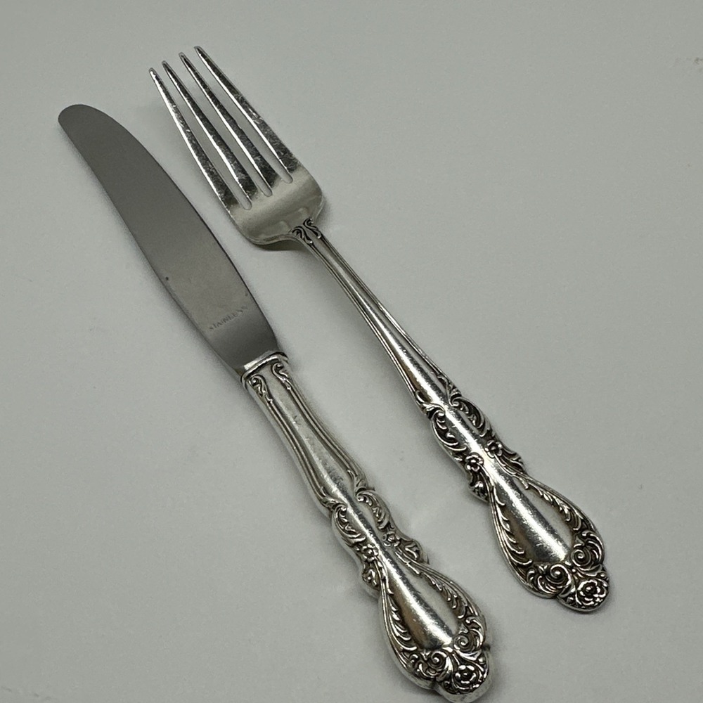 Rogers International Sterling Silver Old Charleston Youth Fork Knife Set Childs